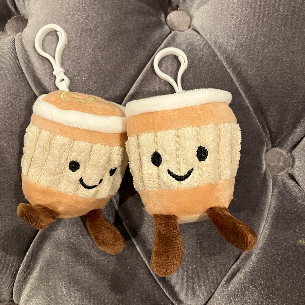 Cute Brown Coffee Cup With Hearts Plush Toy Keychain 3 inches